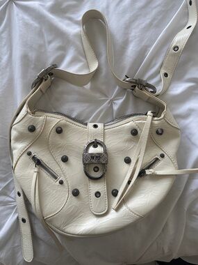 JW PEI Cream Studded Shoulder Bag with Decorative Buckle